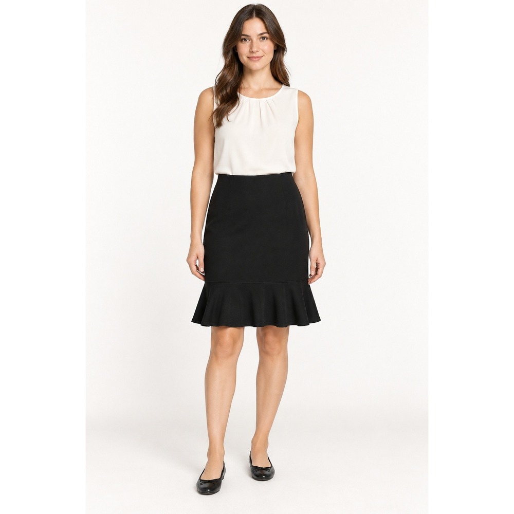 Kay Unger Skirt Womens 10 Black Excellent Ruffle Flounce Hem Cotton Midi